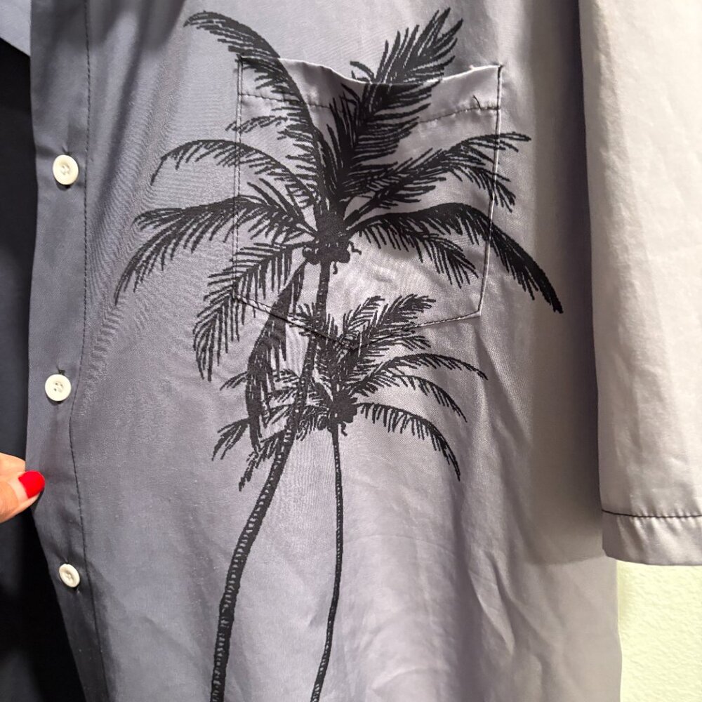 Gray Palm Trees Men's Button Shirt Size 5XL - Picture 2 of 4